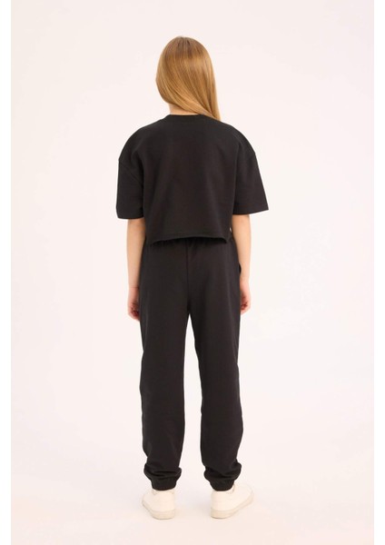 Kız Çocuk 2'li Takım Baskılı Kısa Kollu Tişört Beli Paçası Lastikli Eşofman Altı Z8983A625SM