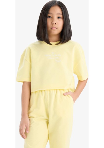 Kız Çocuk 2'li Takım Baskılı Kısa Kollu Tişört Beli Lastikli Eşofman Altı Z8983A625SM