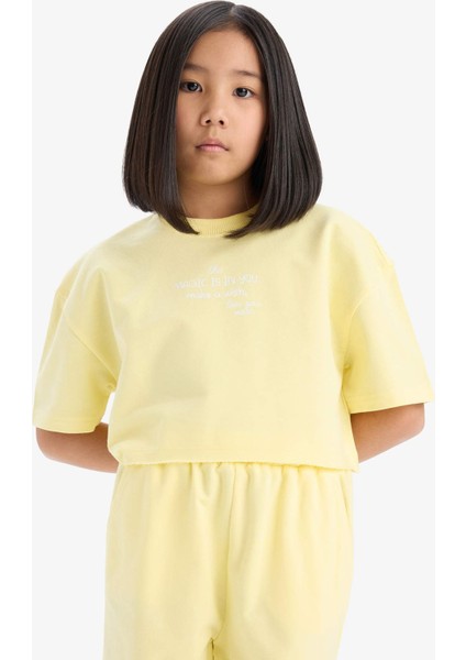 Kız Çocuk 2'li Takım Baskılı Kısa Kollu Tişört Beli Lastikli Eşofman Altı Z8983A625SM