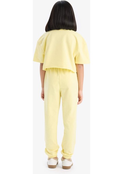 Kız Çocuk 2'li Takım Baskılı Kısa Kollu Tişört Beli Lastikli Eşofman Altı Z8983A625SM