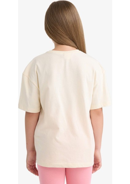 Kız Çocuk Relax Fit Bisiklet Yaka Baskılı Kısa Kollu Tişört E0353A825SM