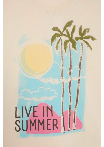 Kız Çocuk Relax Fit Bisiklet Yaka Baskılı Kısa Kollu Tişört E0353A825SM