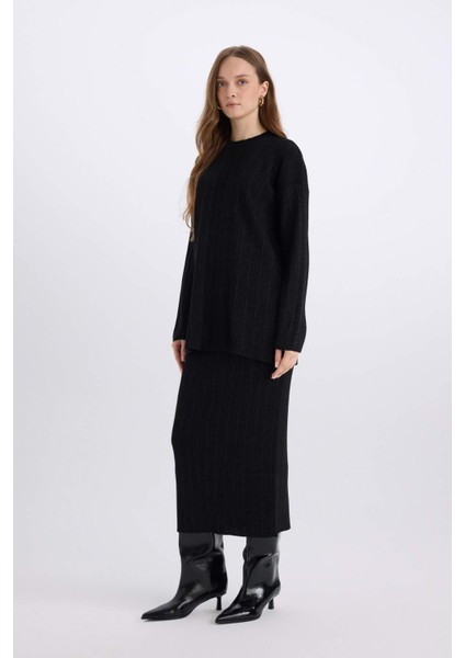 Regular Fit Basic Düz Maxi Triko Etek E0936AX24WN