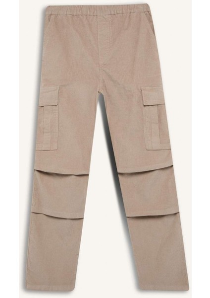 Kadife Pantolon Wide Leg Bol Rahat Kesim Kargo Cepli Düz Paça C9010AX24WN