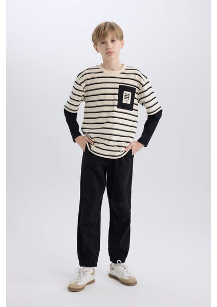 Erkek Çocuk Lastikli Paça Basic Düz Gabardin Jogger Pantolon B6713A825SM