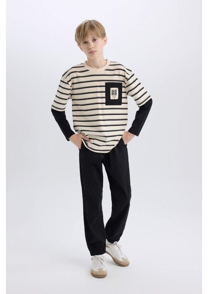 Erkek Çocuk Lastikli Paça Basic Düz Gabardin Jogger Pantolon B6713A825SM