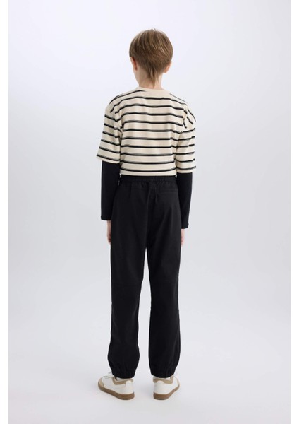 Erkek Çocuk Lastikli Paça Basic Düz Gabardin Jogger Pantolon B6713A825SM