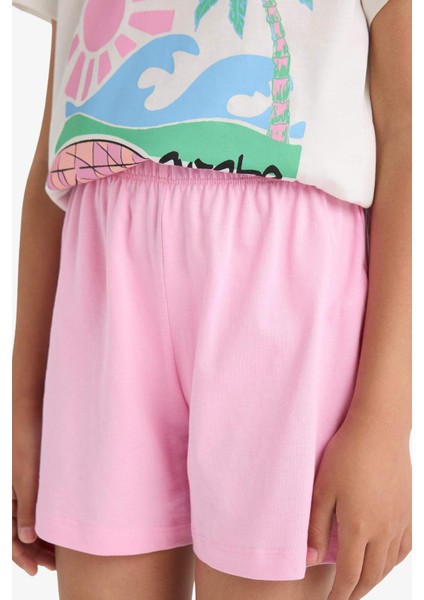 Kız Çocuk Pijama Takımı Baskılı Kısa Kollu Üst Beli Lastikli Şort E0665A825HS