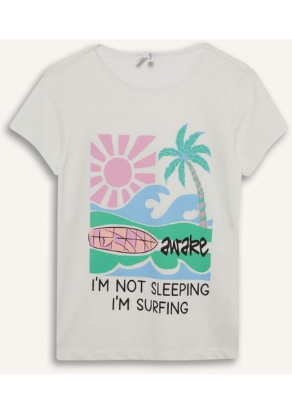 Kız Çocuk Pijama Takımı Baskılı Kısa Kollu Üst Beli Lastikli Şort E0665A825HS