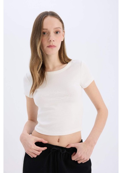 Coool Fitted Bisiklet Yaka Ribana Kısa Kollu Tişört E0288AX25SM