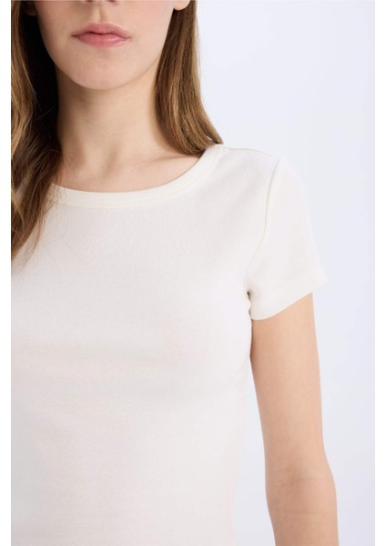 Coool Fitted Bisiklet Yaka Ribana Kısa Kollu Tişört E0288AX25SM