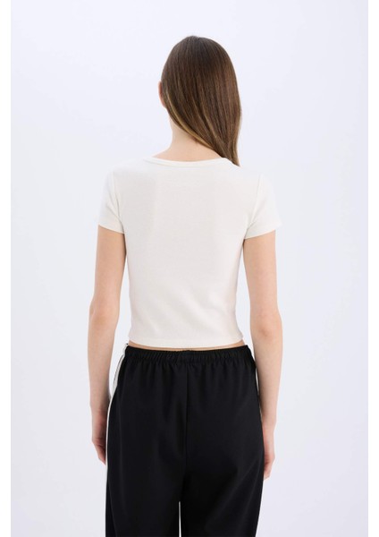 Coool Fitted Bisiklet Yaka Ribana Kısa Kollu Tişört E0288AX25SM