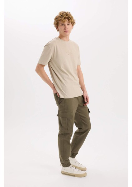 Jogger Pantolon Regular Beli Bağcıklı Dokulu Kargo Cepli E0884AX24WN