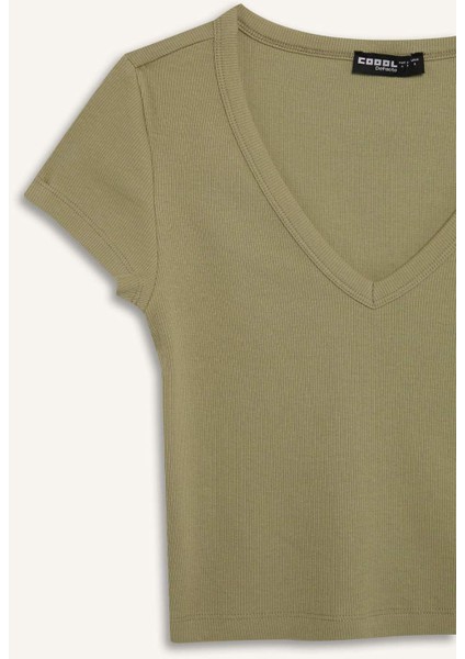 Fitted Fitilli Kaşkorse Basic Düz Kısa Kollu Tişört E0290AX25SM