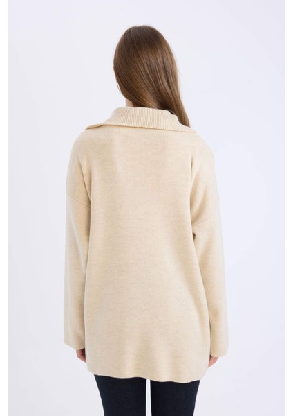 Regular Fit Fermuarlı Dik Yaka Triko Kazak Tunik B0191AX24WN