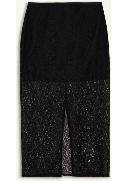 Sorbe x DeFacto Fermuarlı Dantel Kumaş Basic Düz Yırtmaçlı Midi Siyah Kalem Etek E0922Ax24AU