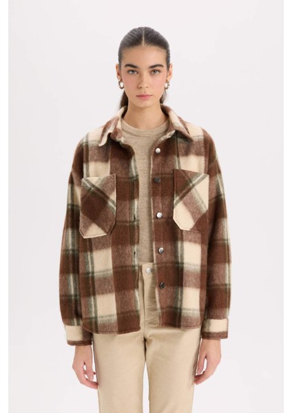 Oversize Geniş Kalıp Kareli Flanel Uzun Kollu Gömlek E0572AX24WN