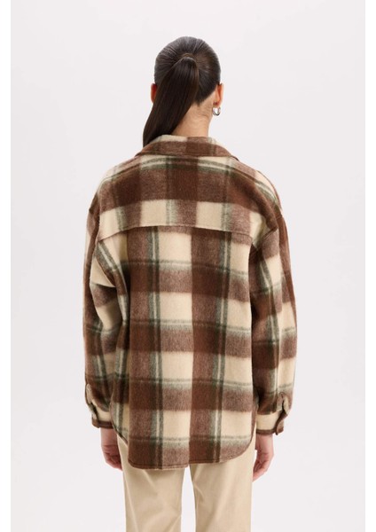 Oversize Geniş Kalıp Kareli Flanel Uzun Kollu Gömlek E0572AX24WN