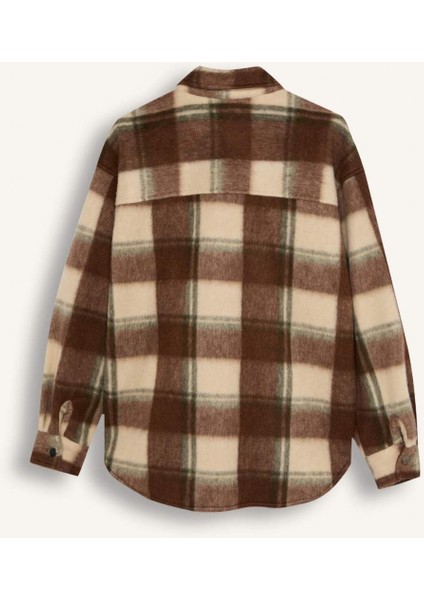 Oversize Geniş Kalıp Kareli Flanel Uzun Kollu Gömlek E0572AX24WN