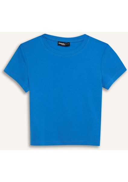 Fitted Bisiklet Yaka Ribana Kısa Kollu Tişört E0288AX25SM