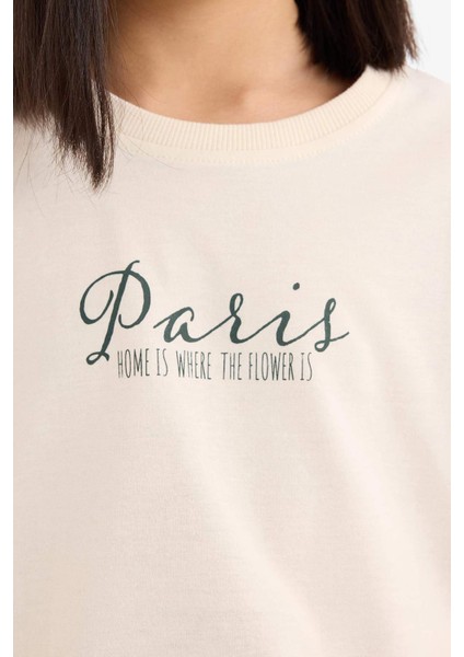 Kız Çocuk Oversize Geniş Kalıp Bisiklet Yaka Sırt Baskılı Kısa Kollu Tişört E0367A825SM