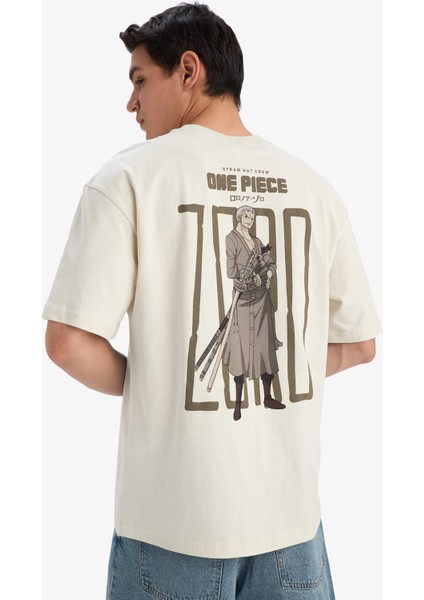 %100 Pamuk One Piece Boxy Fit Bisiklet Yaka Sırt Baskılı Kısa Kollu Tişört E0714AX25SM