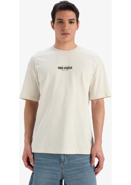 %100 Pamuk One Piece Boxy Fit Bisiklet Yaka Sırt Baskılı Kısa Kollu Tişört E0714AX25SM