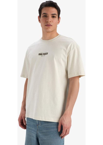 %100 Pamuk One Piece Boxy Fit Bisiklet Yaka Sırt Baskılı Kısa Kollu Tişört E0714AX25SM