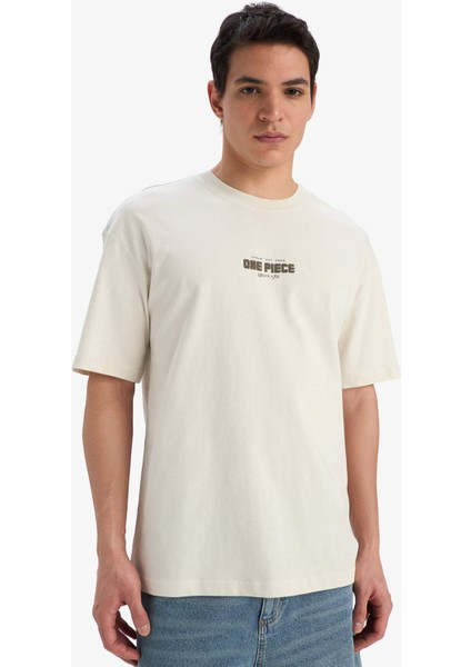 %100 Pamuk One Piece Boxy Fit Bisiklet Yaka Sırt Baskılı Kısa Kollu Tişört E0714AX25SM