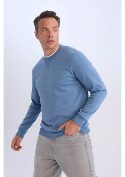 Regular Fit Bisiklet Yaka Kalın Basic Düz Sweatshirt T3777AZ25SP