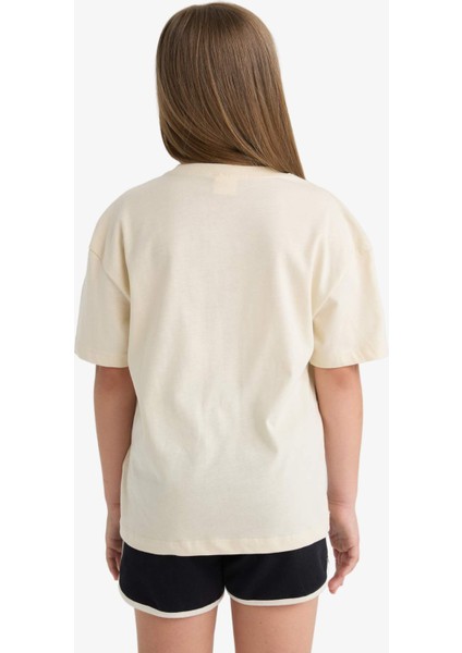 Kız Çocuk Relax Fit Bisiklet Yaka Kısa Kollu Tişört E0389A825SM