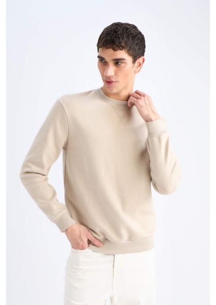 Regular Fit Bisiklet Yaka Kalın Basic Düz Sweatshirt T3777AZ25SP