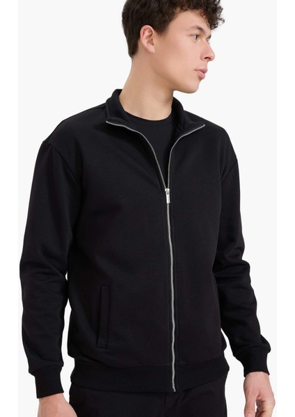 Comfort Regular Fit Rahat Kalıp Dik Yaka Cepli Basic Düz Fermuarlı Sweatshirt A5276AX25SP