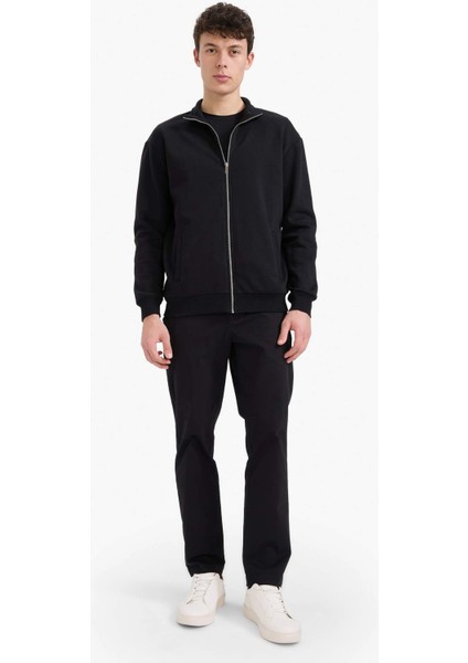 Comfort Regular Fit Rahat Kalıp Dik Yaka Cepli Basic Düz Fermuarlı Sweatshirt A5276AX25SP