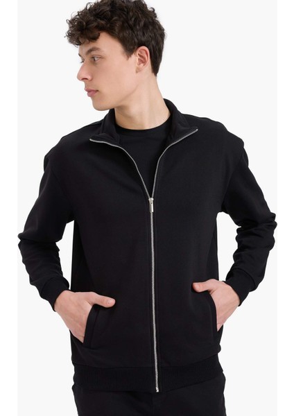 Comfort Regular Fit Rahat Kalıp Dik Yaka Cepli Basic Düz Fermuarlı Sweatshirt A5276AX25SP