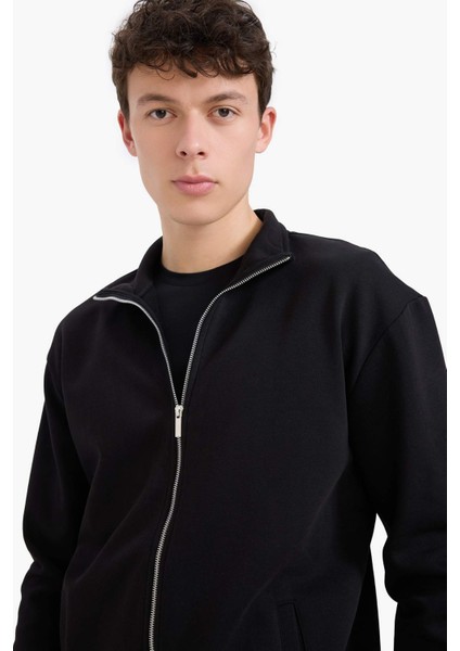 Comfort Regular Fit Rahat Kalıp Dik Yaka Cepli Basic Düz Fermuarlı Sweatshirt A5276AX25SP