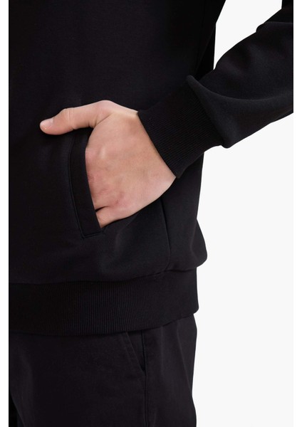 Comfort Regular Fit Rahat Kalıp Dik Yaka Cepli Basic Düz Fermuarlı Sweatshirt A5276AX25SP