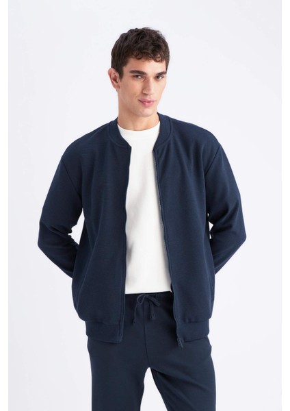 Relax Fit Kolej Yaka Dokulu Bomber Hırka D7930AX25SP