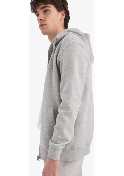 Comfort Fit Kapüşonlu İçi Yumuşak Tüylü Basic Düz Kalın Fermuarlı Sweatshirt D7599AX25SP