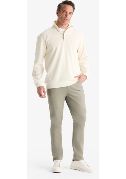 Comfort Fit Dik Yaka Dokulu Yarım Fermuarlı Waffle Sweatshirt D7543AX25SP