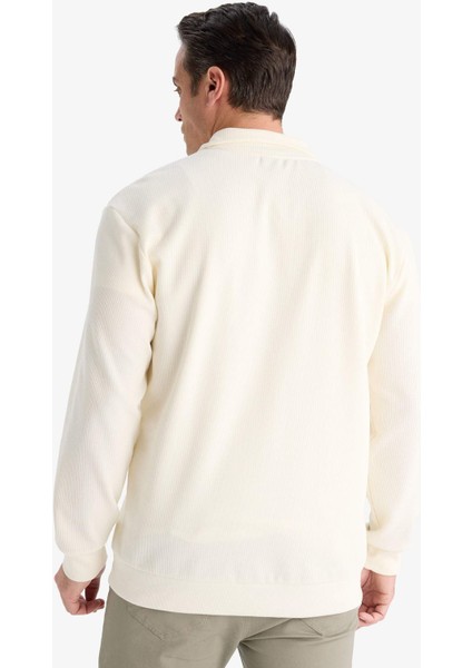 Comfort Fit Dik Yaka Dokulu Yarım Fermuarlı Waffle Sweatshirt D7543AX25SP