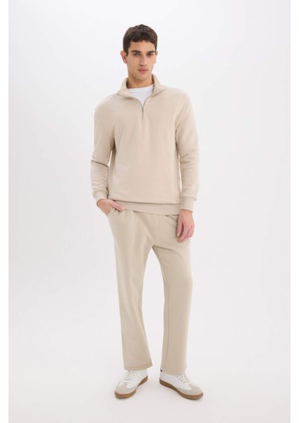 Comfort Regular Fit Rahat Kalıp Fermuarlı Dik Yaka Basic Düz Sweatshirt X7405AZ25SP