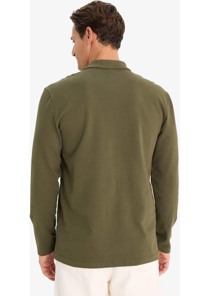 %100 Pamuk New Regular Fit Polo Yaka Basic Düz Uzun Kollu Dokulu Pike Tişört D7530AX25SP