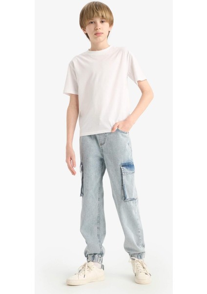 Erkek Çocuk Kargo Cepli Esnek Bantlı Jogger Paça Jean Pantolon E0246A825SM