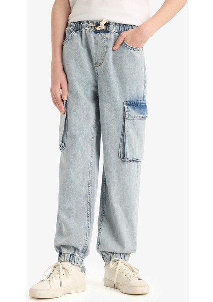 Erkek Çocuk Kargo Cepli Esnek Bantlı Jogger Paça Jean Pantolon E0246A825SM