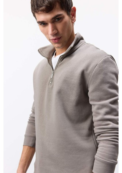 Comfort Regular Fit Rahat Kalıp Fermuarlı Dik Yaka Basic Düz Sweatshirt X7405AZ25SP