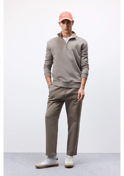 Comfort Regular Fit Rahat Kalıp Fermuarlı Dik Yaka Basic Düz Sweatshirt X7405AZ25SP