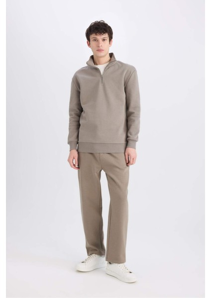 Comfort Regular Fit Rahat Kalıp Fermuarlı Dik Yaka Basic Düz Sweatshirt X7405AZ25SP