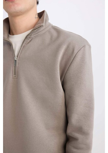 Comfort Regular Fit Rahat Kalıp Fermuarlı Dik Yaka Basic Düz Sweatshirt X7405AZ25SP