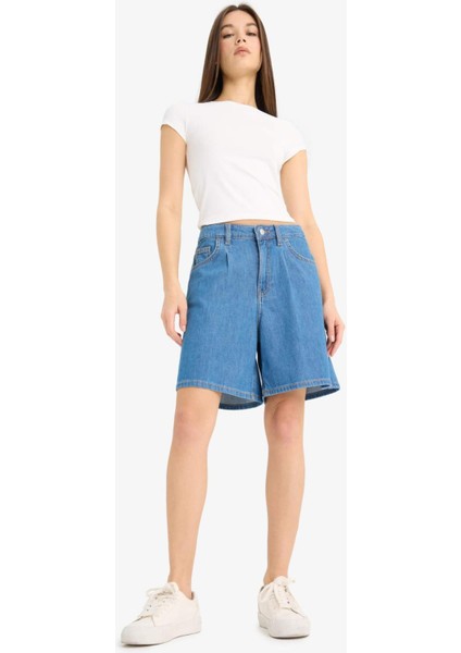 Yüksek Bel Düz Paça Yumuşak Jean Bermuda E0961AX25SM